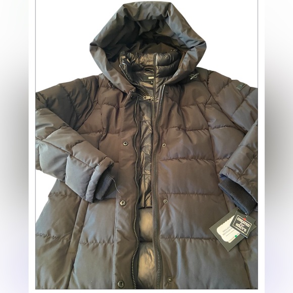 NWT DKNY BLACK BIBBED SHAWL COLLAR HOODED PUFFER SIZE LARGE - Picture 2 of 10